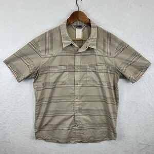 Patagonia Shirt Mens Large Beige Stripe Short Sleeve Button Front Outdoor Casual